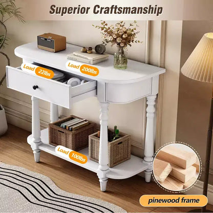 Console d'angle rétractable Whisen avec tiroir supérieur et étagère ouverte pour salon et entrée