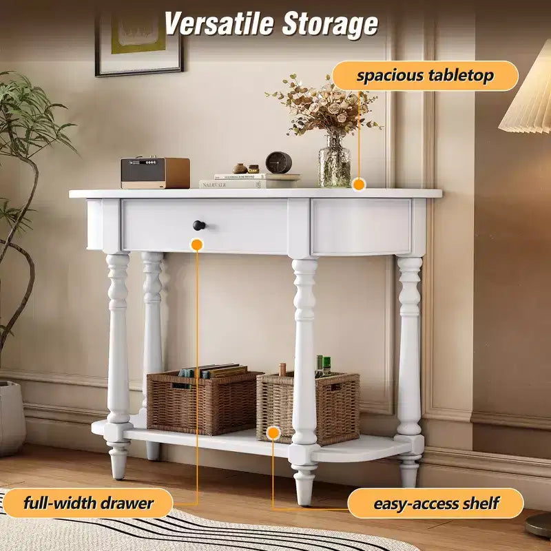 Console d'angle rétractable Whisen avec tiroir supérieur et étagère ouverte pour salon et entrée