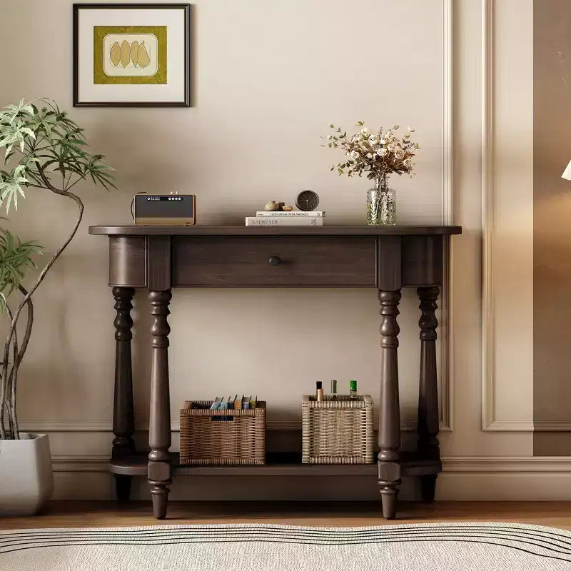 Console d'angle rétractable Whisen avec tiroir supérieur et étagère ouverte pour salon et entrée
