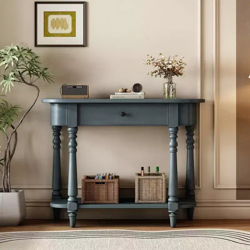 Console d'angle rétractable Whisen avec tiroir supérieur et étagère ouverte pour salon et entrée