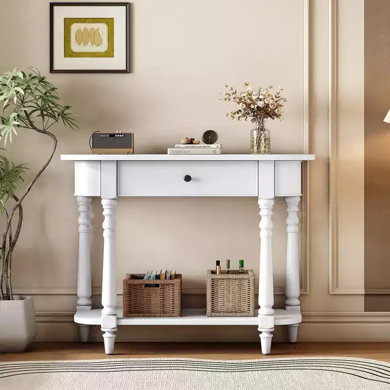 Console d'angle rétractable Whisen avec tiroir supérieur et étagère ouverte pour salon et entrée