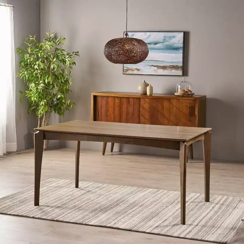 GDFStudio Laveer Table de salle à manger moderne mi-siècle en bois d'hévéa, 59 po L