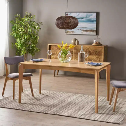 GDFStudio Laveer Table de salle à manger moderne mi-siècle en bois d'hévéa, 59 po L