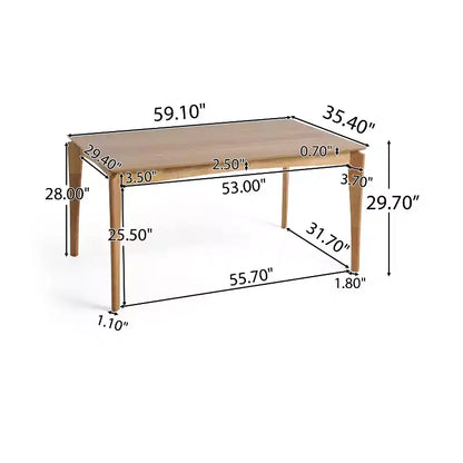 GDFStudio Laveer Table de salle à manger moderne mi-siècle en bois d'hévéa, 59 po L