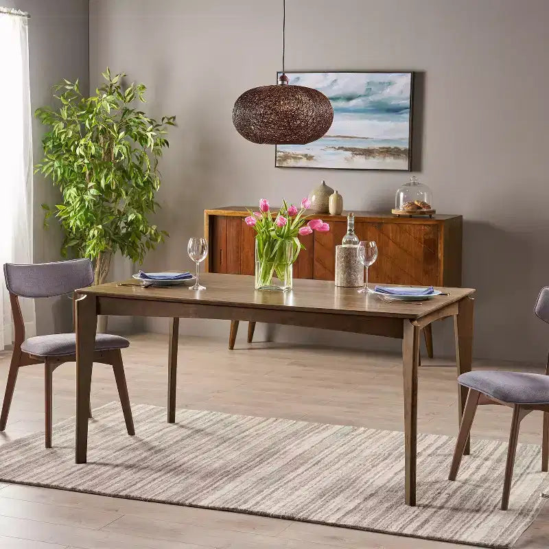 GDFStudio Laveer Table de salle à manger moderne mi-siècle en bois d'hévéa, 59 po L