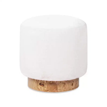 Jennifer Taylor Home Tilly 16.5 Round Fur Upholstered & Burl Pouf Ottoman, Cottontail White Faux Fur