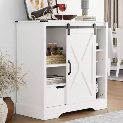 Meuble de bar à café Heynemo Farmhouse avec rangement, buffet de salle à manger avec porte coulissante, pour salle à manger, salon, cuisine