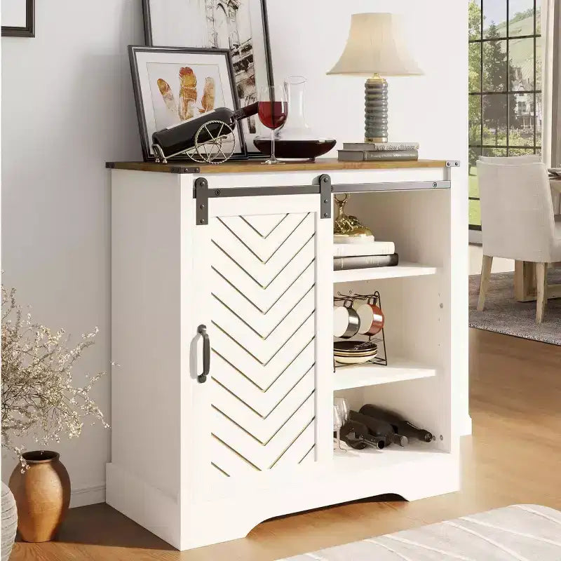 Meuble de bar à café Heynemo Farmhouse avec rangement, buffet de salle à manger avec porte coulissante, pour salle à manger, salon, cuisine
