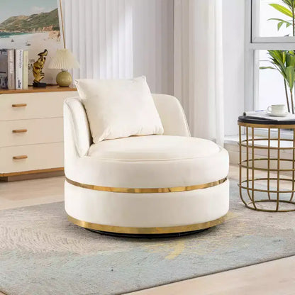 360 Swivel Accent Chair, Modern Velvet Upholstered Barrel Chair Oversized Soft Chair with Cushion - HABITRIO