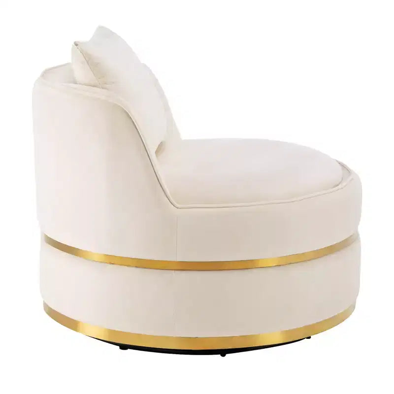 Fauteuil pivotant à 360°, fauteuil baril moderne en velours rembourré surdimensionné avec coussin - HABITRIO