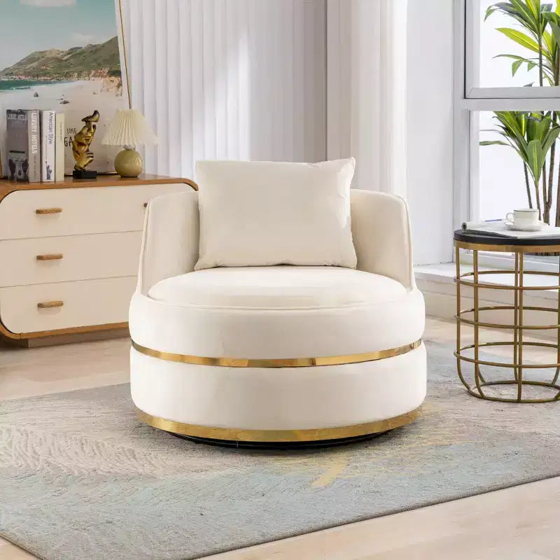 Fauteuil pivotant à 360°, fauteuil baril moderne en velours rembourré surdimensionné avec coussin - HABITRIO