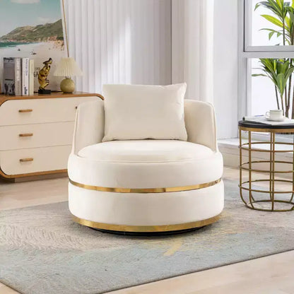 Fauteuil pivotant à 360°, fauteuil baril moderne en velours rembourré surdimensionné avec coussin - HABITRIO