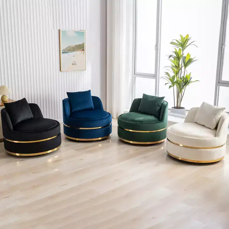 Fauteuil pivotant à 360°, fauteuil baril moderne en velours rembourré surdimensionné avec coussin - HABITRIO