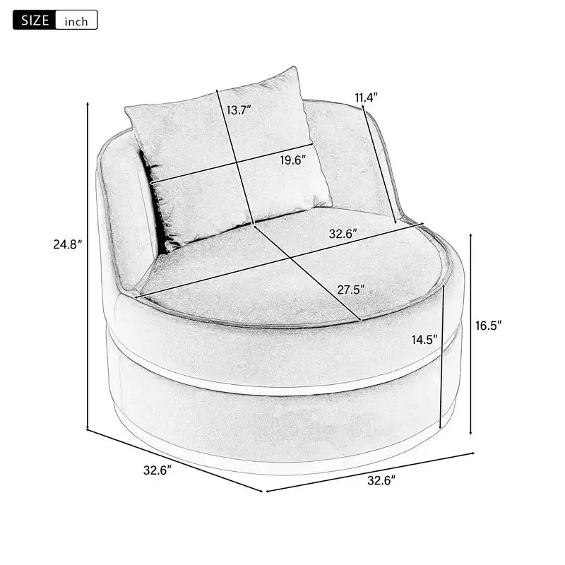 Fauteuil pivotant à 360°, fauteuil baril moderne en velours rembourré surdimensionné avec coussin - HABITRIO