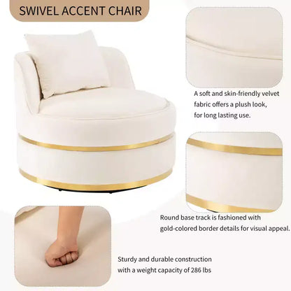 Fauteuil pivotant à 360°, fauteuil baril moderne en velours rembourré surdimensionné avec coussin - HABITRIO