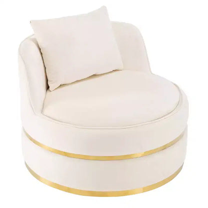 Fauteuil pivotant à 360°, fauteuil baril moderne en velours rembourré surdimensionné avec coussin - HABITRIO