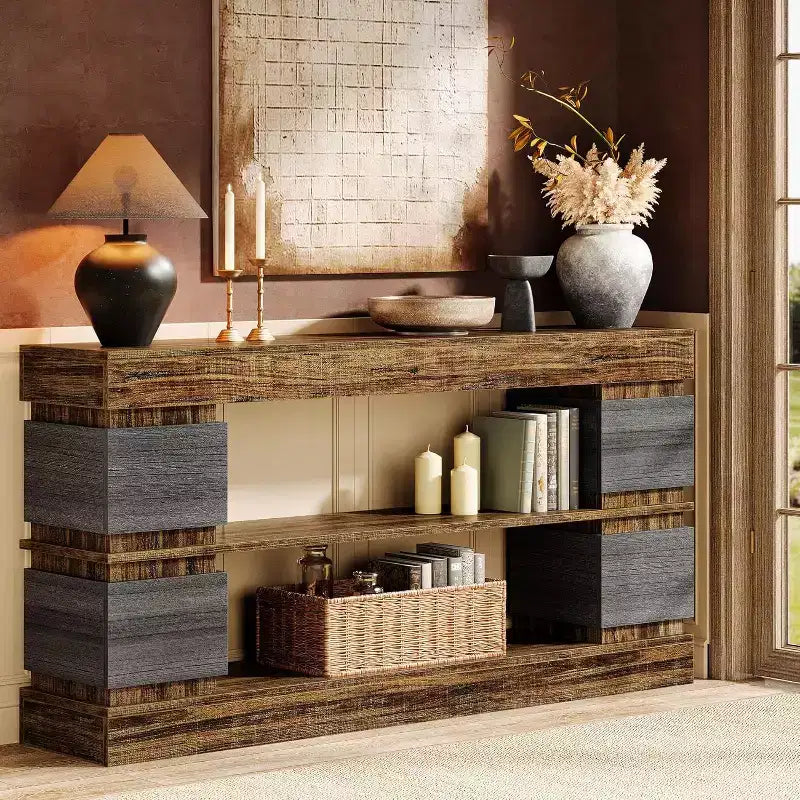 Lantine 63 Table Console Longue à 3 Niveaux avec Rangement pour Entrée, Marron