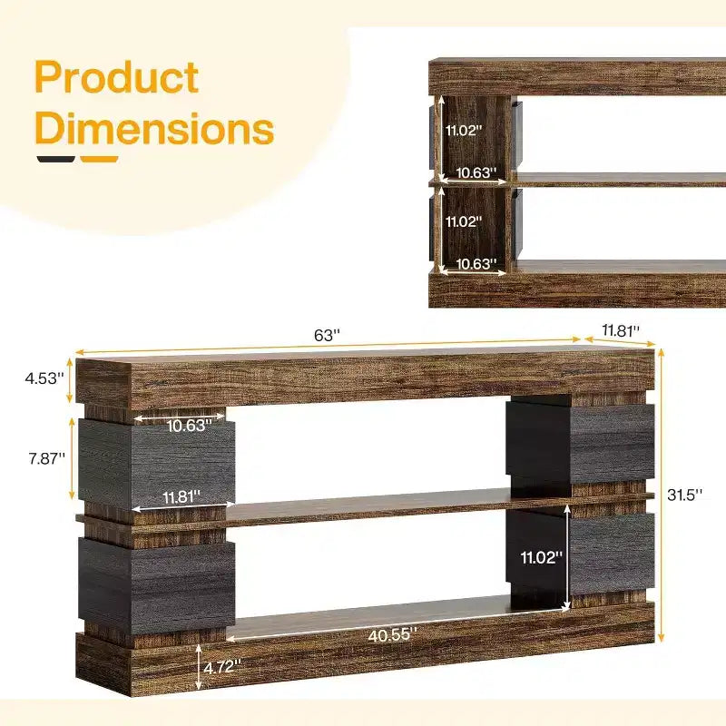 Lantine 63 Table Console Longue à 3 Niveaux avec Rangement pour Entrée, Marron