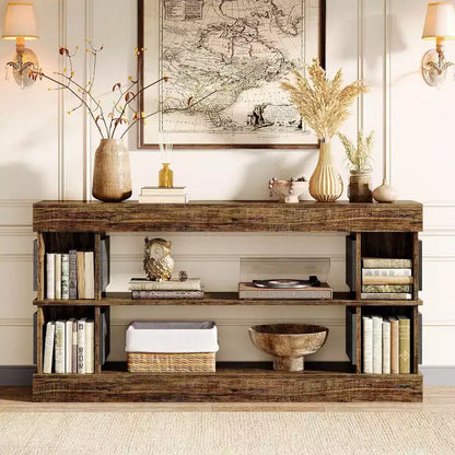 Lantine 63 Table Console Longue à 3 Niveaux avec Rangement pour Entrée, Marron