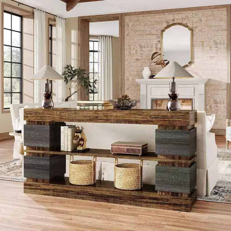 Lantine 63 Table Console Longue à 3 Niveaux avec Rangement pour Entrée, Marron