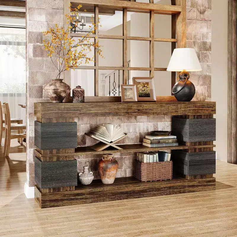Lantine 63 Table Console Longue à 3 Niveaux avec Rangement pour Entrée, Marron