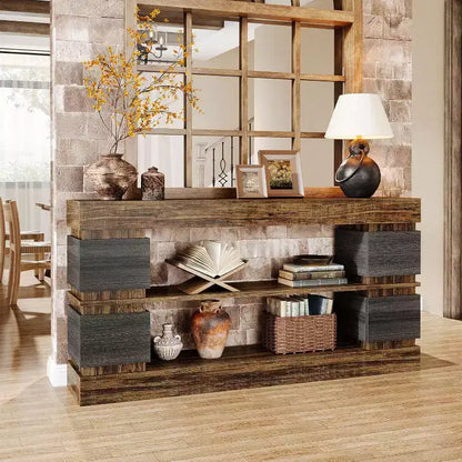Lantine 63 Table Console Longue à 3 Niveaux avec Rangement pour Entrée, Marron