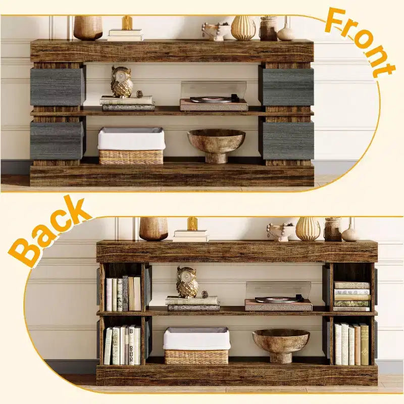 Lantine 63 Table Console Longue à 3 Niveaux avec Rangement pour Entrée, Marron