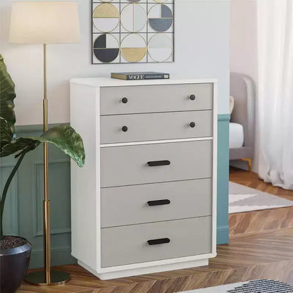 Commode haute à 5 tiroirs CosmoLiving by Cosmopolitan Valencia, taupe et blanc