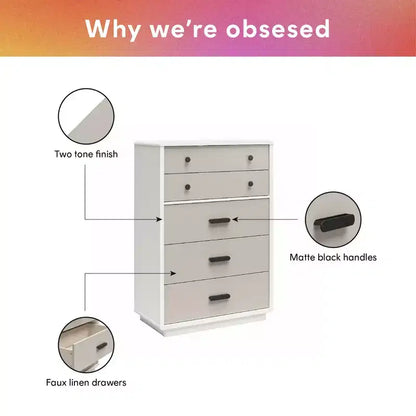 Commode haute à 5 tiroirs CosmoLiving by Cosmopolitan Valencia, taupe et blanc