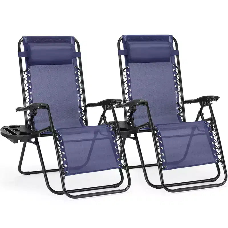 Zero Gravity Lounge Chairs Set of 2, Folding Patio Recliners for Pool Beach Use, with Pillow and Cup Holder