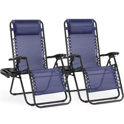 Zero Gravity Lounge Chairs Set of 2, Folding Patio Recliners for Pool Beach Use, with Pillow and Cup Holder