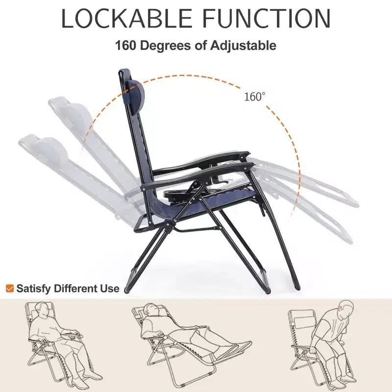 Lot de 2 chaises longues zéro gravité, fauteuils inclinables pliables pour piscine et plage, avec oreiller et porte-gobelet