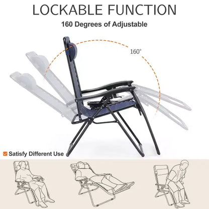 Lot de 2 chaises longues zéro gravité, fauteuils inclinables pliables pour piscine et plage, avec oreiller et porte-gobelet