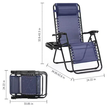 Lot de 2 chaises longues zéro gravité, fauteuils inclinables pliables pour piscine et plage, avec oreiller et porte-gobelet