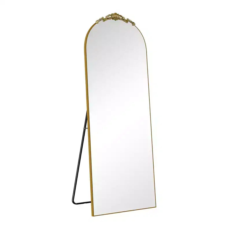 Miroir arqué doré à angle droit : 64,35 x 23,4, Bois sculpté, Pleine longueur