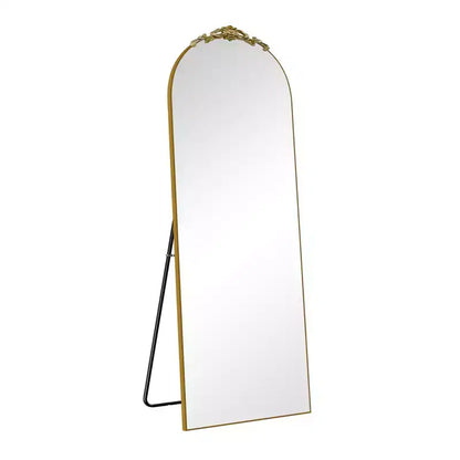 Miroir arqué doré à angle droit : 64,35 x 23,4, Bois sculpté, Pleine longueur
