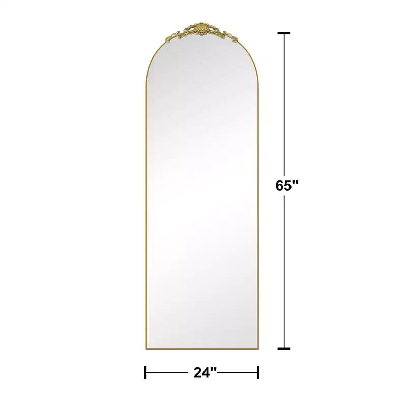Miroir arqué doré à angle droit : 64,35 x 23,4, Bois sculpté, Pleine longueur