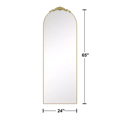 Miroir arqué doré à angle droit : 64,35 x 23,4, Bois sculpté, Pleine longueur