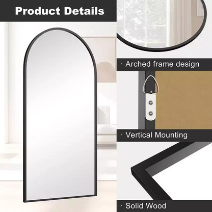 Miroir en bois massif pleine longueur 180x90x2 cm (sans support) avec bords droits et angles droits, coloris noir