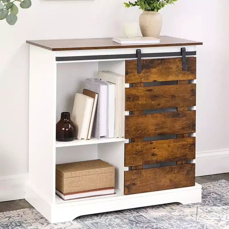 Armoire de rangement à porte coulissante bicolore Lakeside Collection avec étagères 80 cm H –