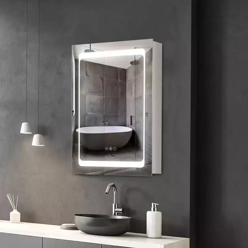 LED Lighted Medicine Cabinet with Mirror, Wall-Mounted Plug-In Bathroom Organizer with 3 Storage Shelves