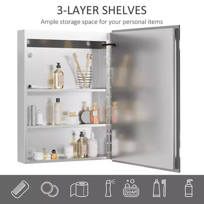 Armoire à pharmacie éclairée par LED avec miroir, organisateur de salle de bain mural à brancher avec 3 étagères de rangement
