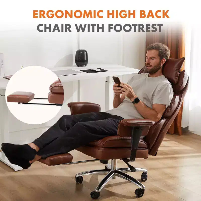 Fauteuil de bureau en similicuir : ergonomique, pivotant, avec repose-pieds