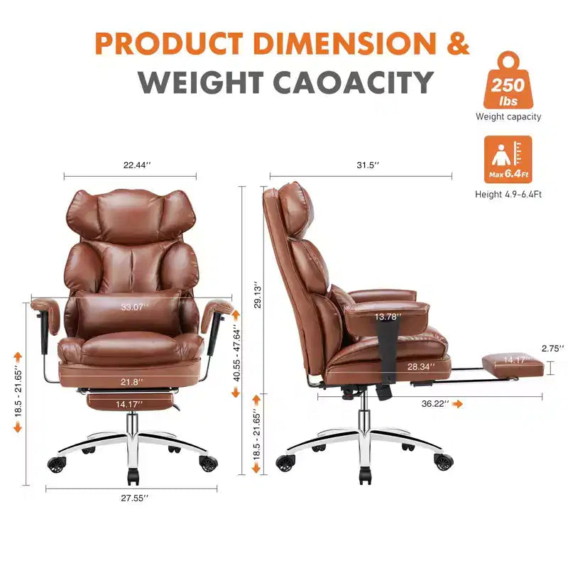 Fauteuil de bureau en similicuir : ergonomique, pivotant, avec repose-pieds