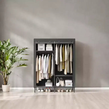 LEDREM Organiseur de placard portable autoportant, placard de rangement robuste de 165 cm avec housse, 2 tringles de suspension, 3 étagères, 4 poches latérales