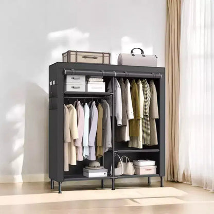 LEDREM Organiseur de placard portable autoportant, placard de rangement robuste de 165 cm avec housse, 2 tringles de suspension, 3 étagères, 4 poches latérales