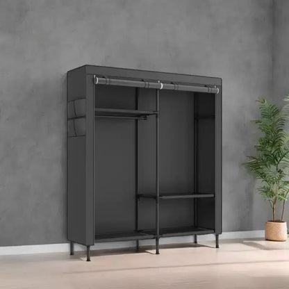 LEDREM Organiseur de placard portable autoportant, placard de rangement robuste de 165 cm avec housse, 2 tringles de suspension, 3 étagères, 4 poches latérales