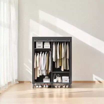 LEDREM Organiseur de placard portable autoportant, placard de rangement robuste de 165 cm avec housse, 2 tringles de suspension, 3 étagères, 4 poches latérales