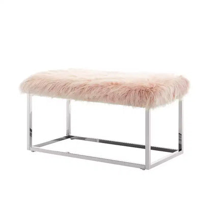 Banc Inspired Home Monet Lux en fausse fourrure et métal chromé