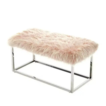 Banc Inspired Home Monet Lux en fausse fourrure et métal chromé